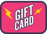 Pink rounded rectangle with the words "Gift card" on it and yellow lightning bolts