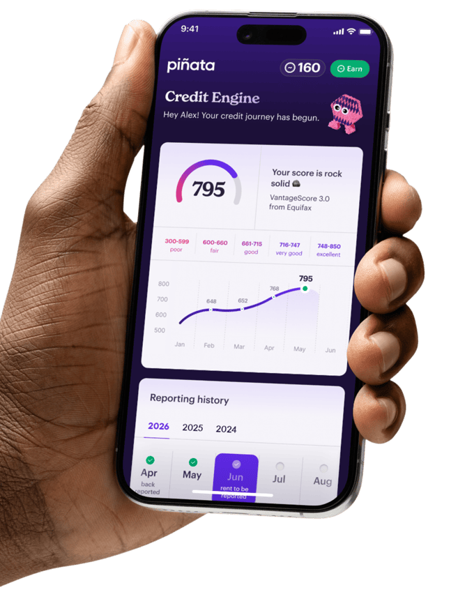 Piñata App on phone showing credit reporting history