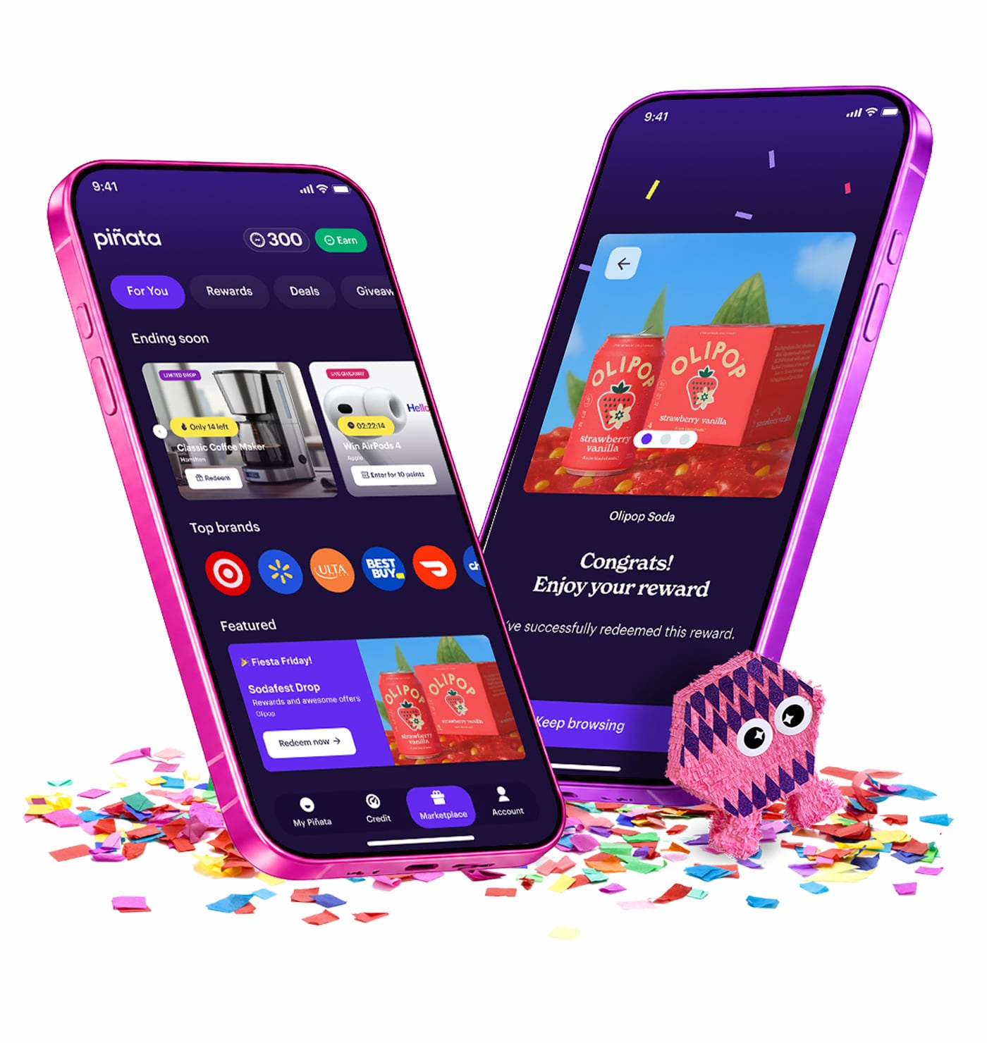 Piñata app on phone showing rewards shop