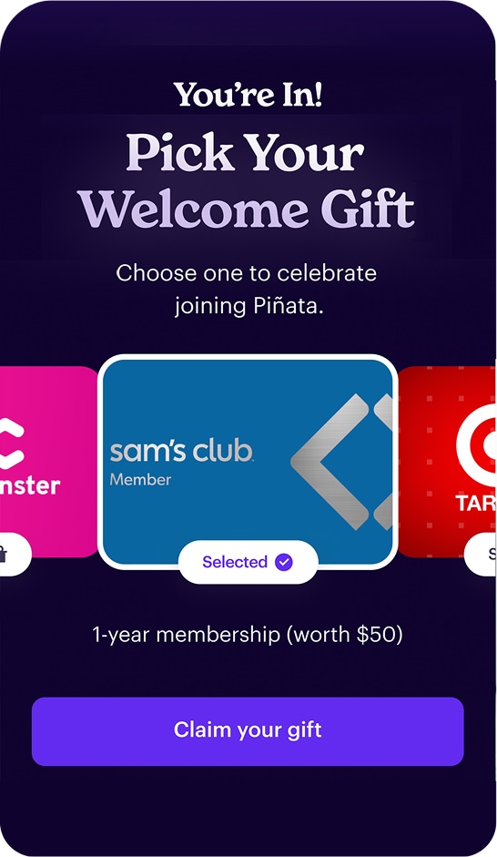 screenshot of Piñata app - showing gift picker