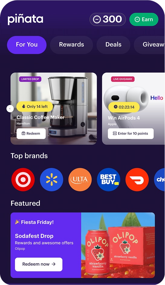 screenshot of Piñata app - showing gifts picker