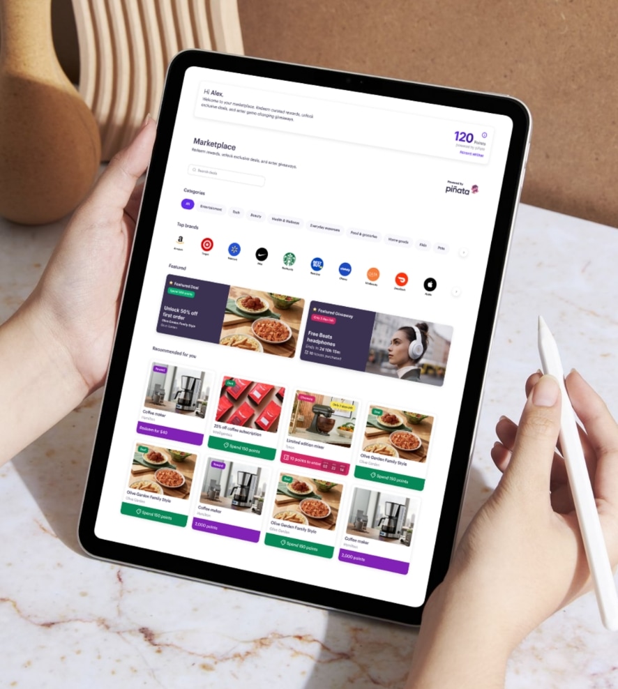 user browsing the marketplace in the Pinata app on an iPad