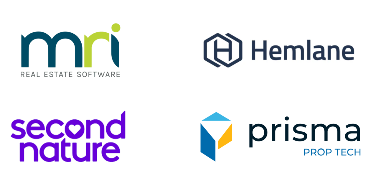 logos for MRI Real Estate Software, Hemlane, SecondNature and Prisma Prop Tech